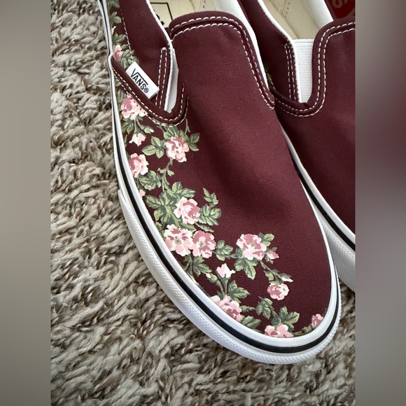 Brand New Maroon Floral Slip On Vans - Picture 4 of 5